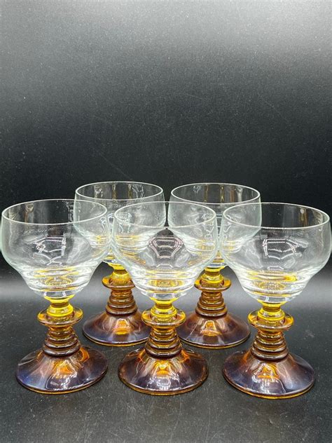 vintage german roemer amber wine glasses beehive stems etsy