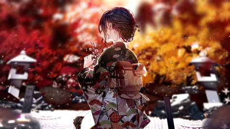 Girl Kimono Sakura Flowers Anime Hd Wallpaper Peakpx