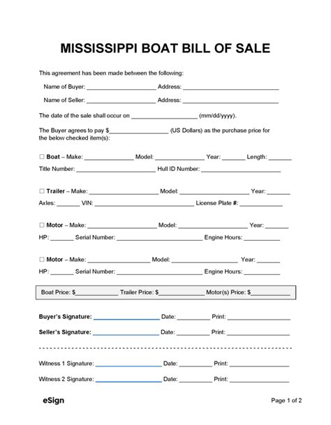 Free Mississippi Boat Bill Of Sale Form Pdf Word