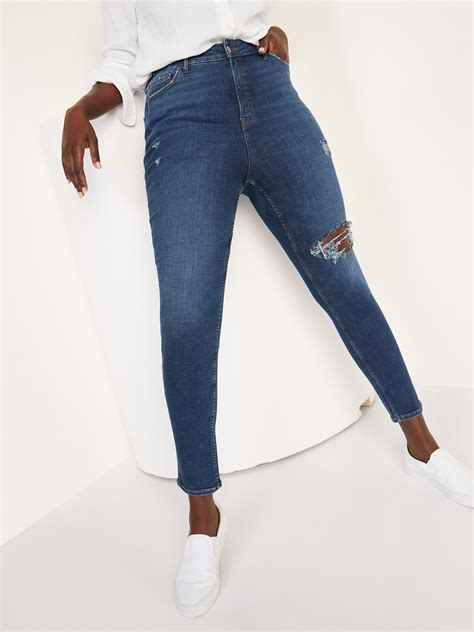 Extra High Waisted Rockstar Stretch Super Skinny Ripped Jeans