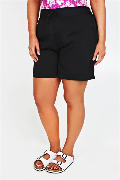 Black Board Shorts With Drawstring Waist Plus Sizes 161820222426