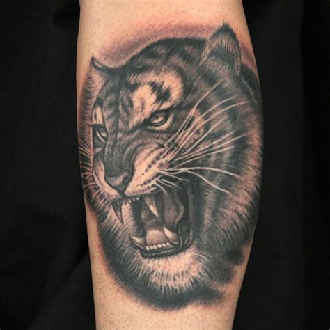 Black And Grey Realistic Tiger Head Tattoo By Juan Salgado Tiger Head