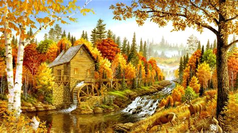壁纸 2560x1440像素 艺术品 秋季 森林 Frm 景观 树叶 磨 性质 路径 河 乡村 落后 瀑布