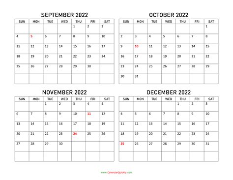 september to december calendar 2022 printable