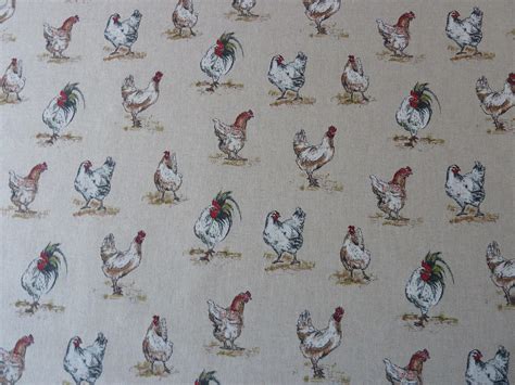 Linen Hens Chickens Fabric Traditional Style Design On Etsy