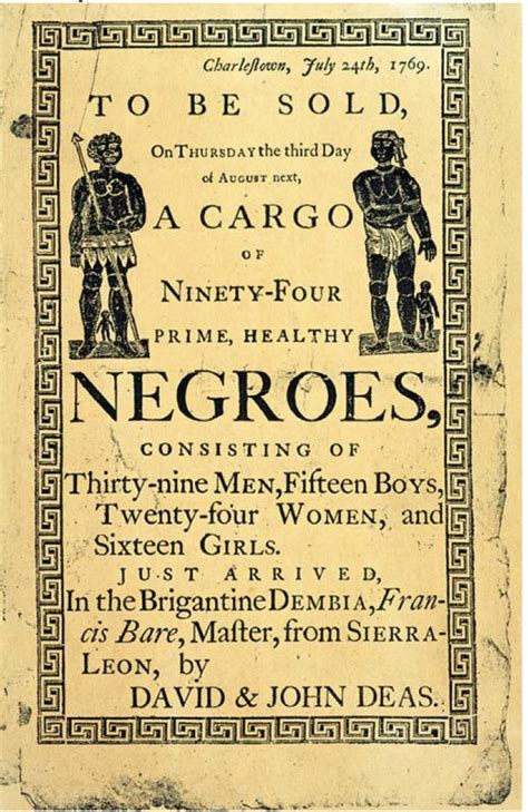 1769 Broadside Advertising The Sale Of 94 Slaves Who