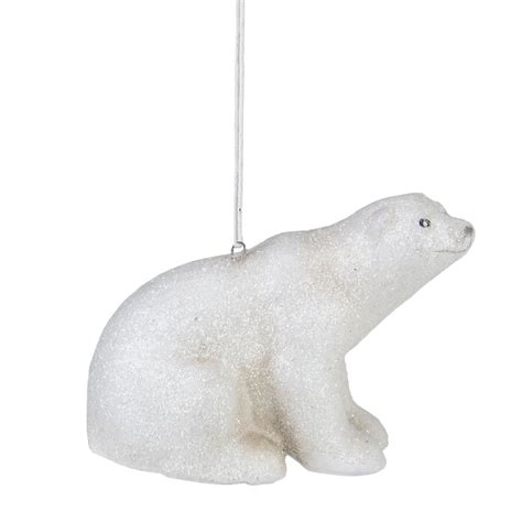 5 White Glitter Sitting Polar Bear Christmas Hanging Ornament
