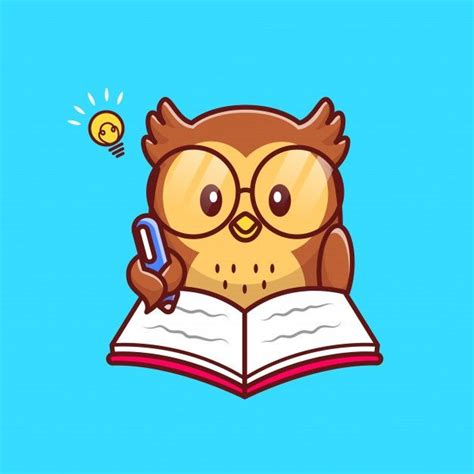 Cute Owl Writing On Book With Pen Cartoon Icon Illustration Animal