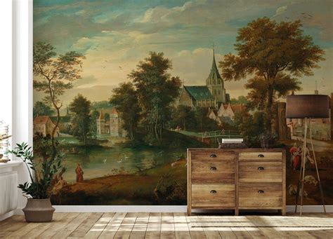Rural Painting Wallpaper Peel And Stick Vintage Historical Scenic Wall