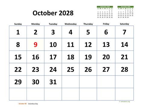 October 2028 Calendar With Extra Large Dates