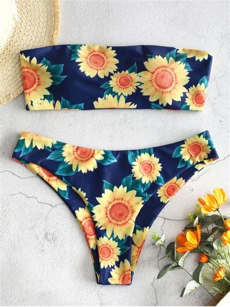 Zaful Sunflower Bandeau Bikini Set Multi A Bandeau Bikini Set Bikini