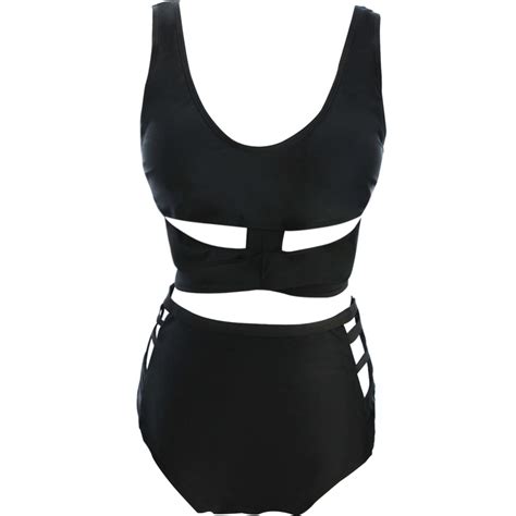 Xl Xxxl Plus Size Black Hollow Swimwear Women Sexy High Waist Swimsuit