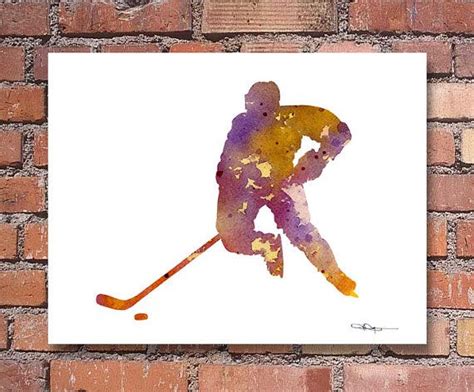 Hockey Player Art Print Abstract Watercolor Painting Wall Decor