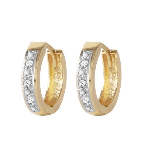 0 04 Carat 14K Solid Gold Hoop Huggie Earrings Diamond EBay