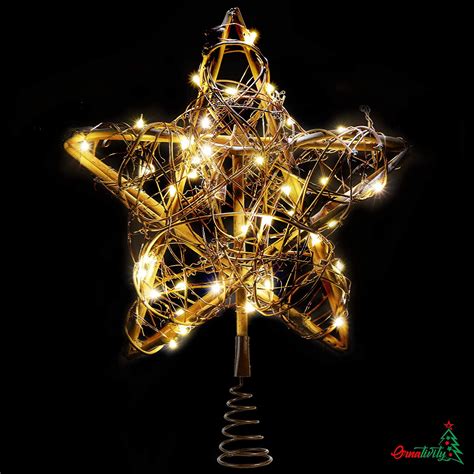 Ornativity Rattan Star Tree Topper Christmas Rustic Led Light Up Tree