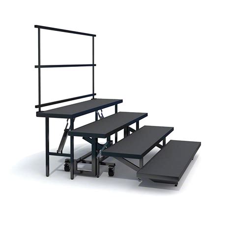 Mobile folding choir risers in a choice of 3 or 4 tiers with rear or side guardrails. Staging 101 4-Tier Straight Folding Choral Riser SF4SCCGR ...