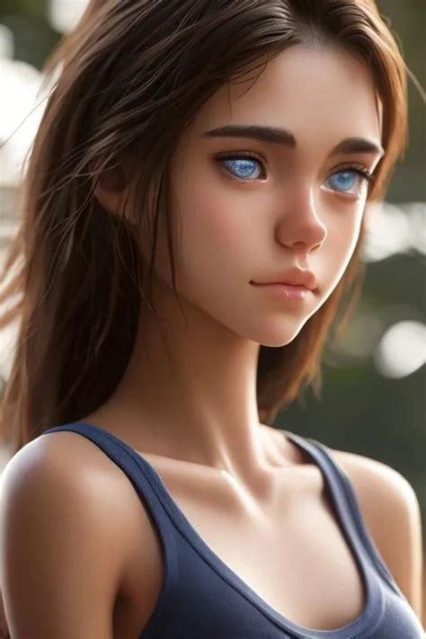 Semi Realistic Girl Brown Skin Blue Eyes And Wearing Openart
