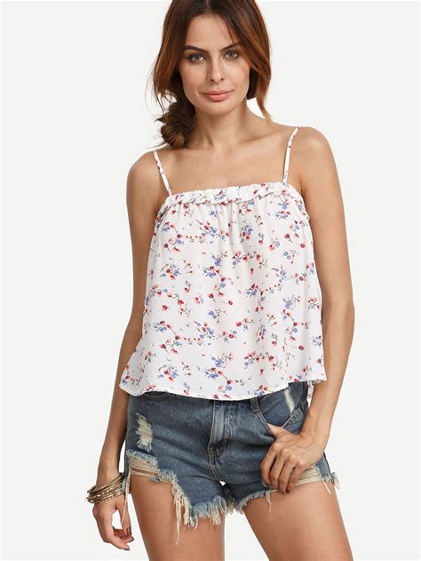 Floral Print Ruffle Cami Top Sheinsheinside