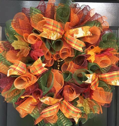 The fall deco mesh wreath i used burlap and a brown mesh to give it some accent. Fall Door Wreath Thanksgiving Autumn Colors Deco Mesh ...