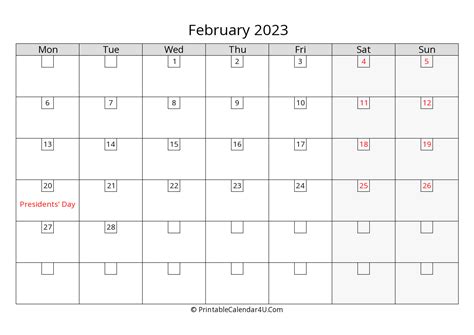 2023 February Calendars Printablecalendar4ucom