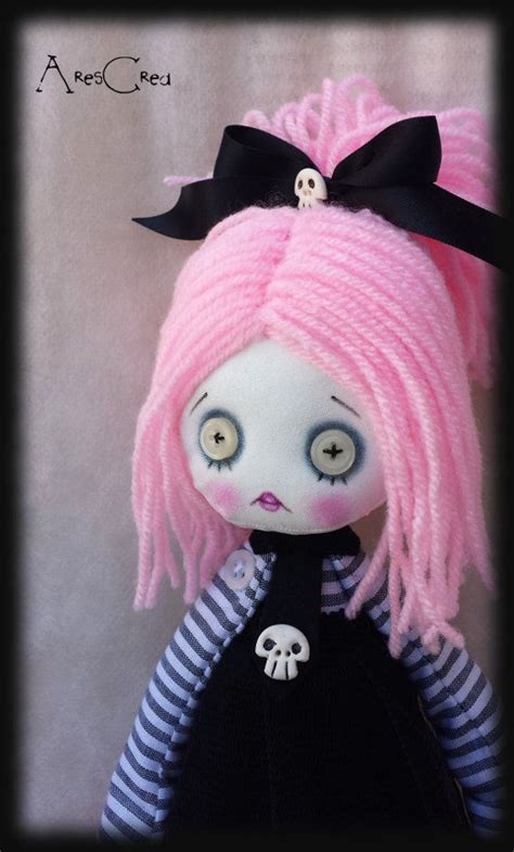 Pastel Goth Creepy Cute Doll Lola Handmade Zombie Goth Cloth Doll With