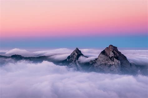 Twin Peaks Mountains In Clouds 4k Wallpaperhd Nature Wallpapers4k