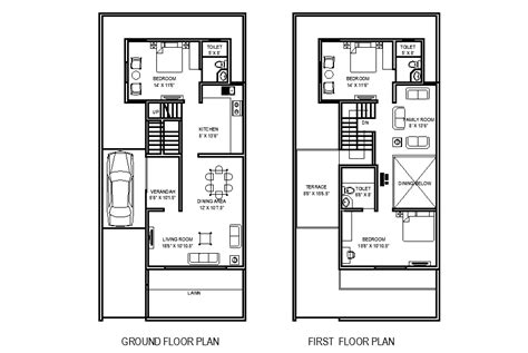 27x58 Row House Plan Is Given In This Autocad Drawing Filedownload