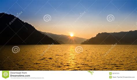 Nice Sunrise Over Mountain And Lake Stock Image Image Of Season Rock