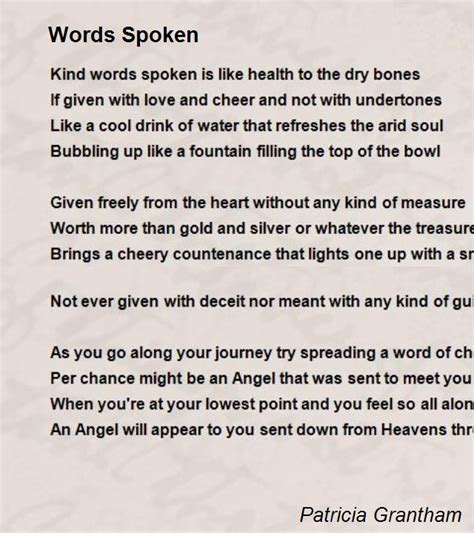 Words Spoken Poem By Patricia Grantham Poem Hunter