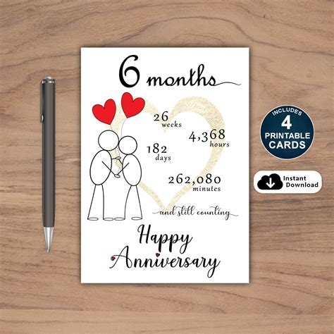 6 Month Anniversary Card Printable Printable Anniversary Card Six