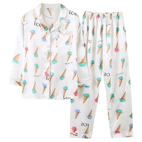 Aliexpress Com Buy New Pajama Sets Women Satin Ice Cream Printing
