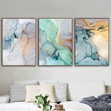 Marble Green And Gold Nordic Wall Art Canvases Hd Quality Etsy