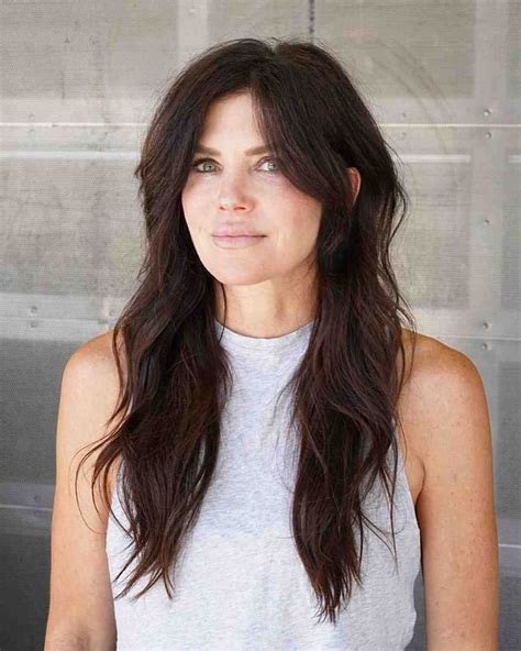 Long Layered Brunette Hair For Ladies Over Forty Layered Hair With Bangs Long Hair With Bangs