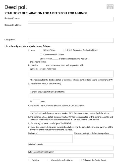 Loc024 Statutory Declaration For A Deed Poll For A Minor Deed Poll