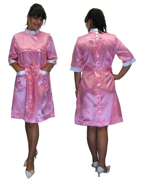 sexy satin blouse nylon kittel kleid hinten geknöpft 40 ebay