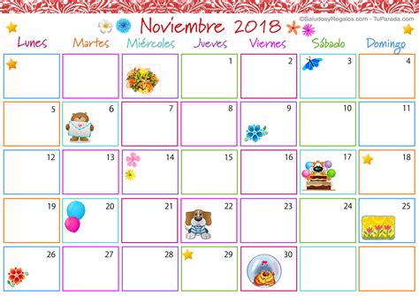 Calendario Multicolor Noviembre 2018 Calendario Multicolor 2018