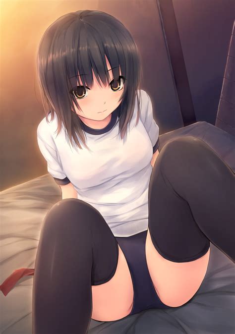 Wallpaper Short Hair Anime Girls Black Stockings Thigh Highs