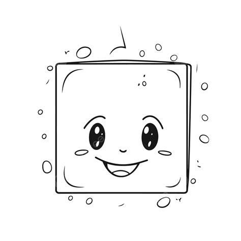 Cute Cartoon Square With A Funny Face And Bubbles Outline Sketch