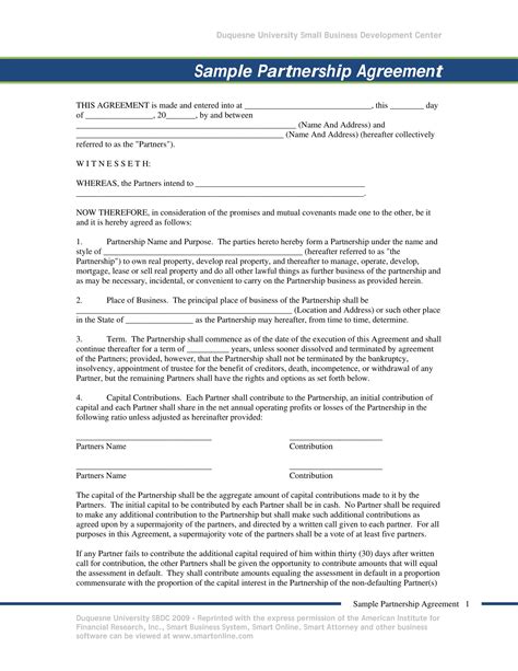 Partnership Agreement Examples Format Pdf