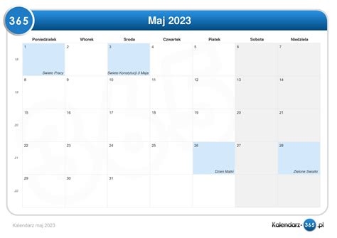 Kalendarz Maj 2023