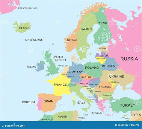 Coloured Political Map Of Europe Royalty Free Stock Photography Image