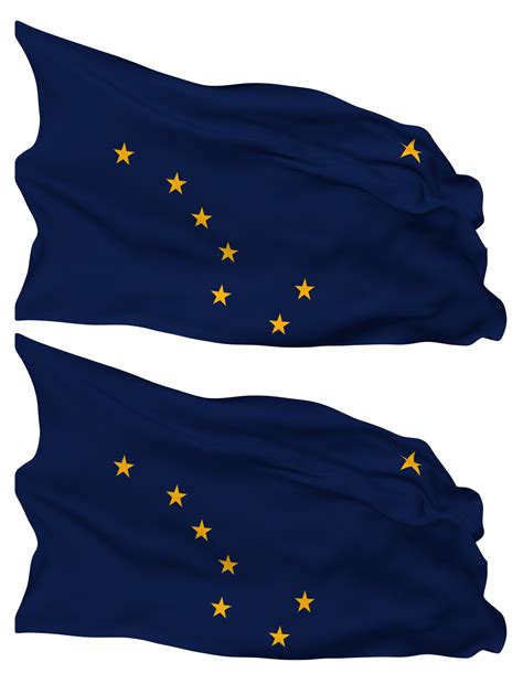 Free State Of Alaska Flag Waves Isolated In Plain And Bump Texture