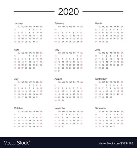 Year calendar by day number