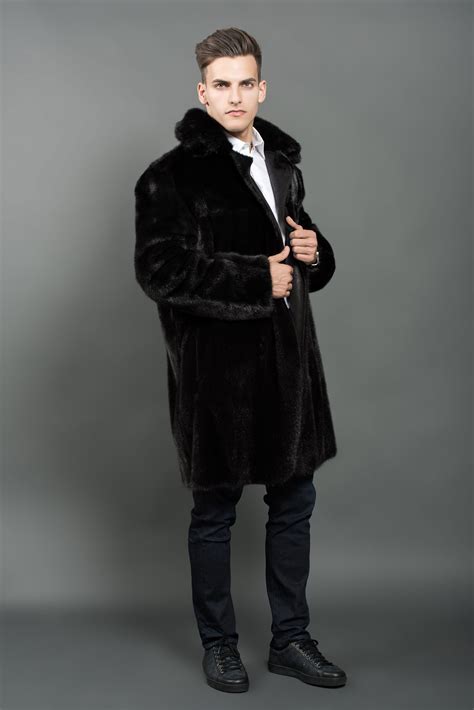 Black Reversible Mink Men Coat Astrakhan Coat Chinchilla Fur Coat