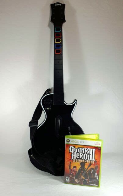 Xbox 360 Guitar Hero 3 Game And Black Gibson Les Paul Wireless Controller Bundle For Sale Online
