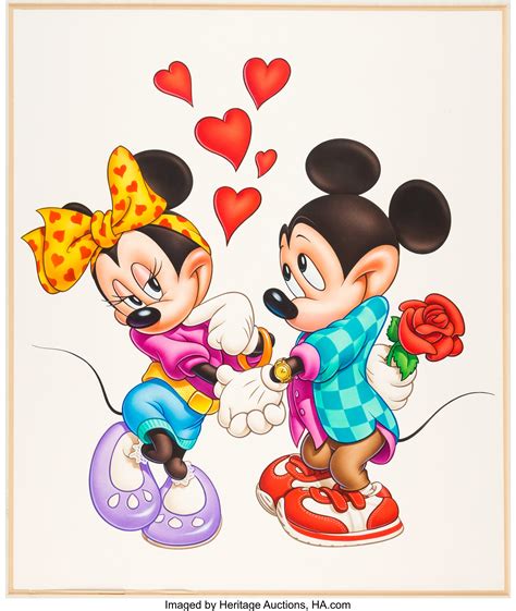Mickey And Minnie Mouse Love Poster Illustration Original Art Lot