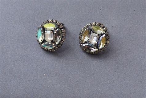 Vintage Kramer Earrings Rhinestone Signed Clip