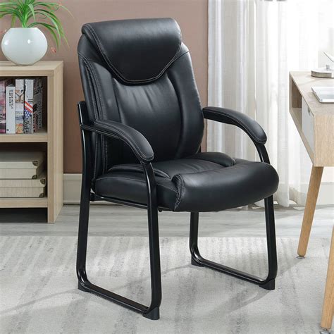 Office chair with memory foam that molds to your body's curves allows for maximum comfort & support black bonded leather manager chair this manager chair is with soft layered cushions with pronounced lumbar support. True Innovations Black Bonded Leather Guest Chair | Costco UK