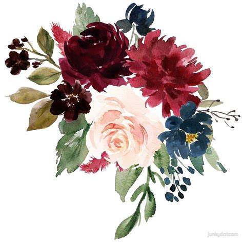 Burgundy Navy Floral Watercolor By Junkydotcom Floral Watercolor