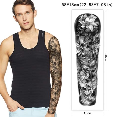 SOOVSY 46 Sheets Extra Size Full Arm Temporary Tattoo Men Skull Wolf
